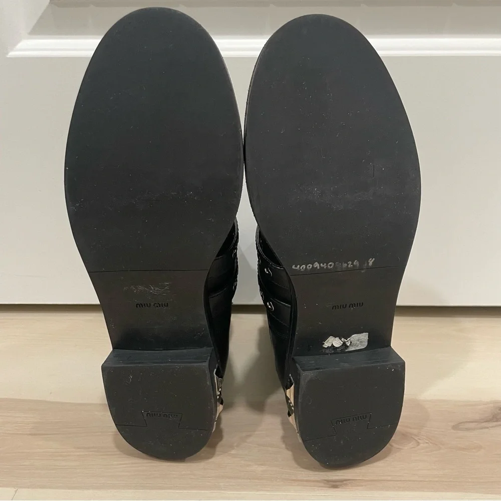 Miu Miu 5T652A Bisonte 2 Nero (Black) Women’s Biker Leather Boots Size 41 Buckle - Picture 11 of 16